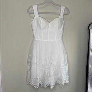 White Lace Sleeveless Adjustable Strap Padded Bra  Dress